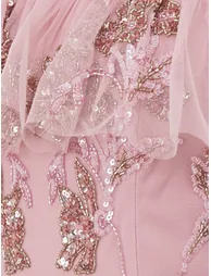 Maya Soft Pink Floral Embellished Bardot Maxi Dress - 6