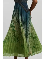 Embellished Ombre Floral Pleated Woven Maxi Dress - 2
