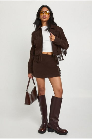 Tassel Wool Look Mini Skirt - chocolate