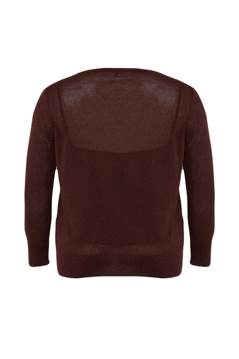 Brown Special Yarn Lace Detailed Summer 2-Piece Knitwear Blouse-Cardigan - 8