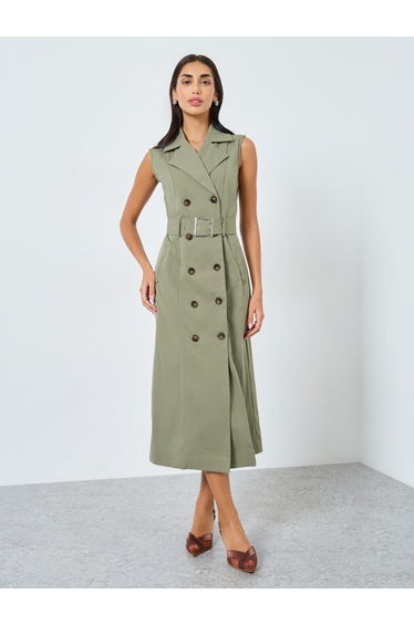 Olive Belted Blazer Midi Dress