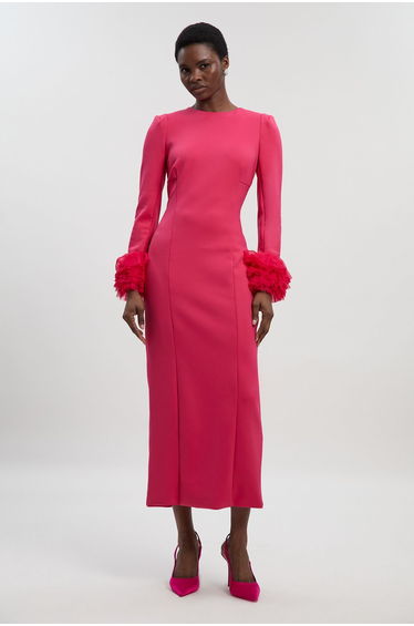 Scuba Drama Tulle Detail Cuff Woven Dress
