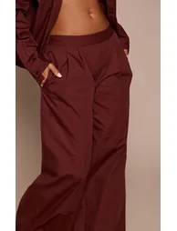 Petite Chocolate Linen Look Wide Leg Trousers Co-ord - 1