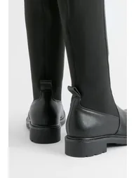 Elastic Panel Flat Knee High Boots - black - 3