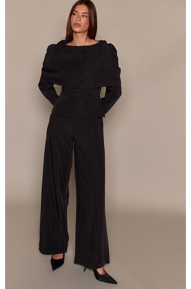 Black Tailored Woven Button Down Long Sleeve Jumpsuit