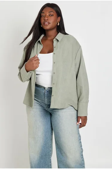 Plus Boxy Oversized Shirt - khaki