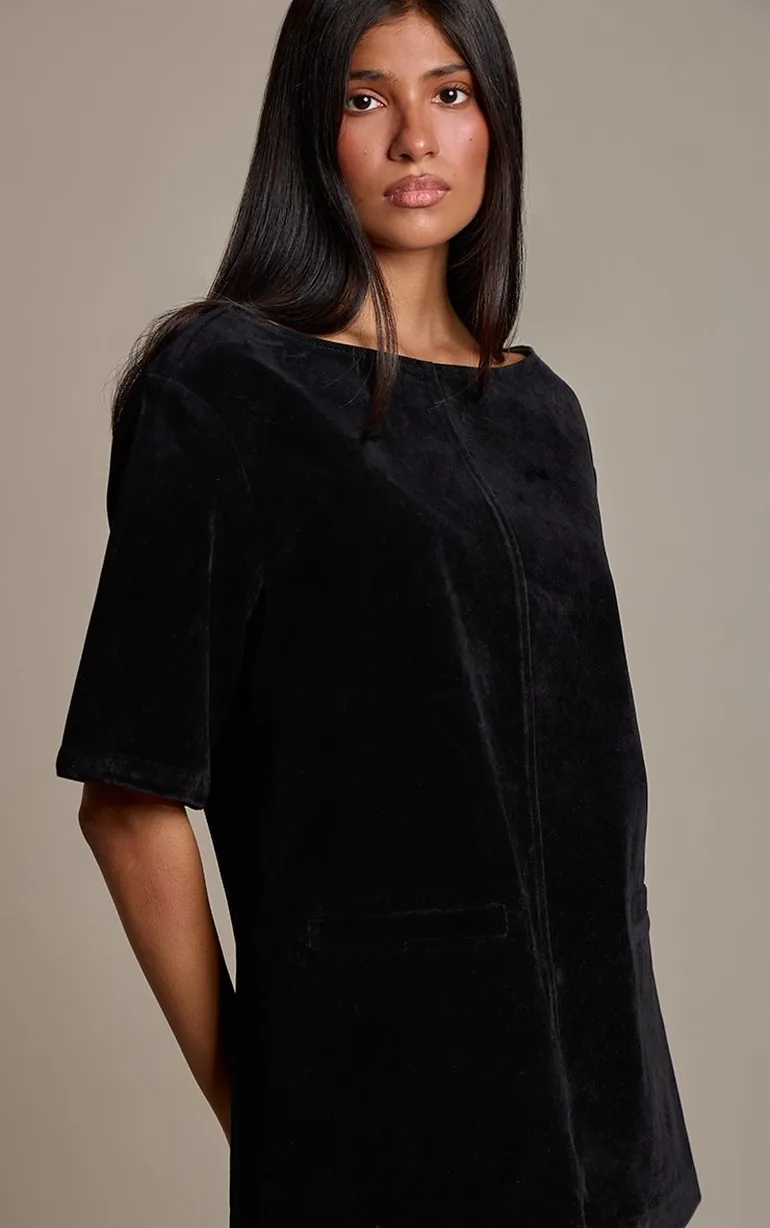 Black Faux Suede Oversized Boxy Detail Structured Top - 3