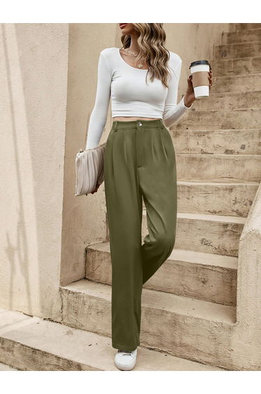Dark Green Straight Leg Trousers
