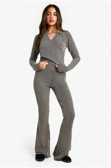 2 Tone rib wrap keyhole long sleeve top