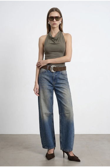 Dilvin Sleeveless Cowl Neck Tie Blouse
