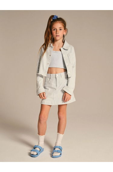 Girls Cora Striped Ruffled Crop Top in Blue