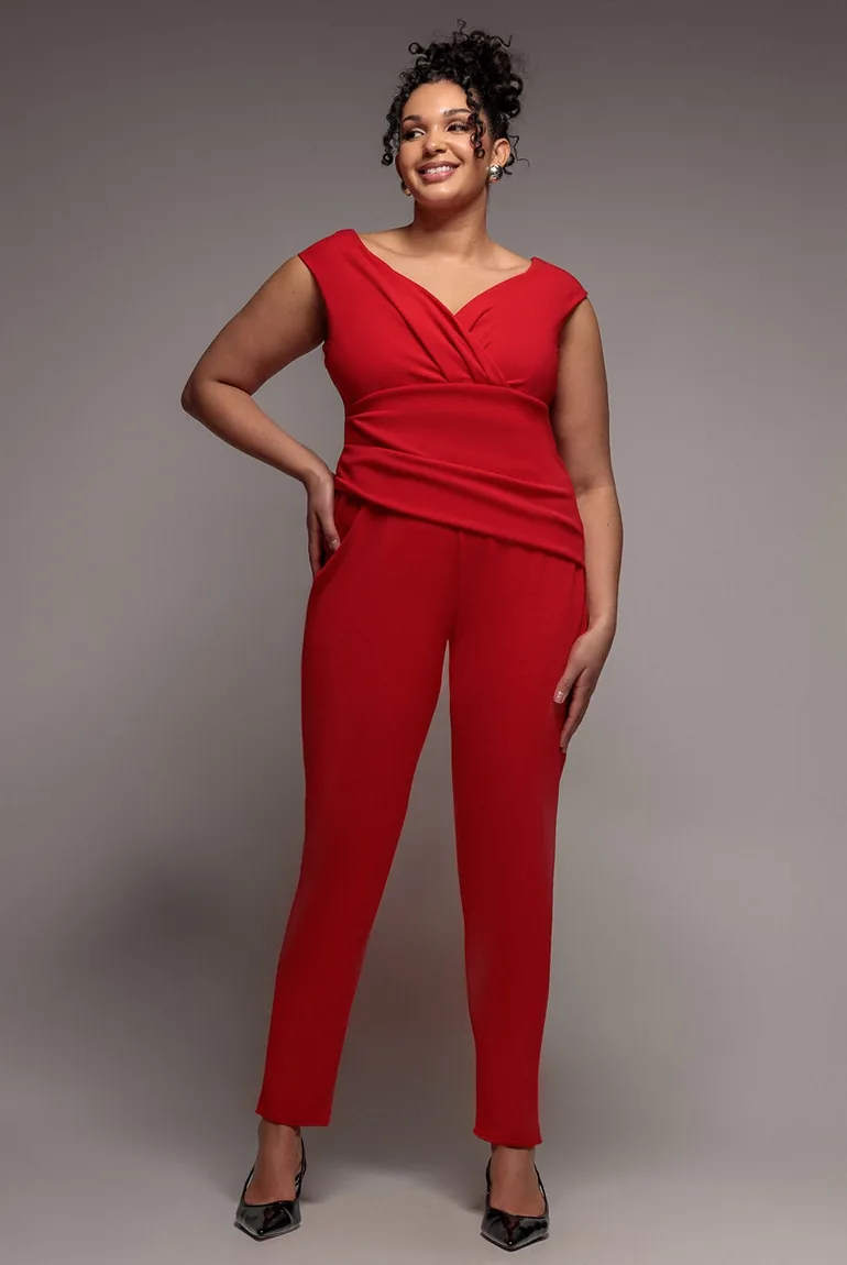 Goddiva Plus Bardot Scuba Jumpsuit - Red