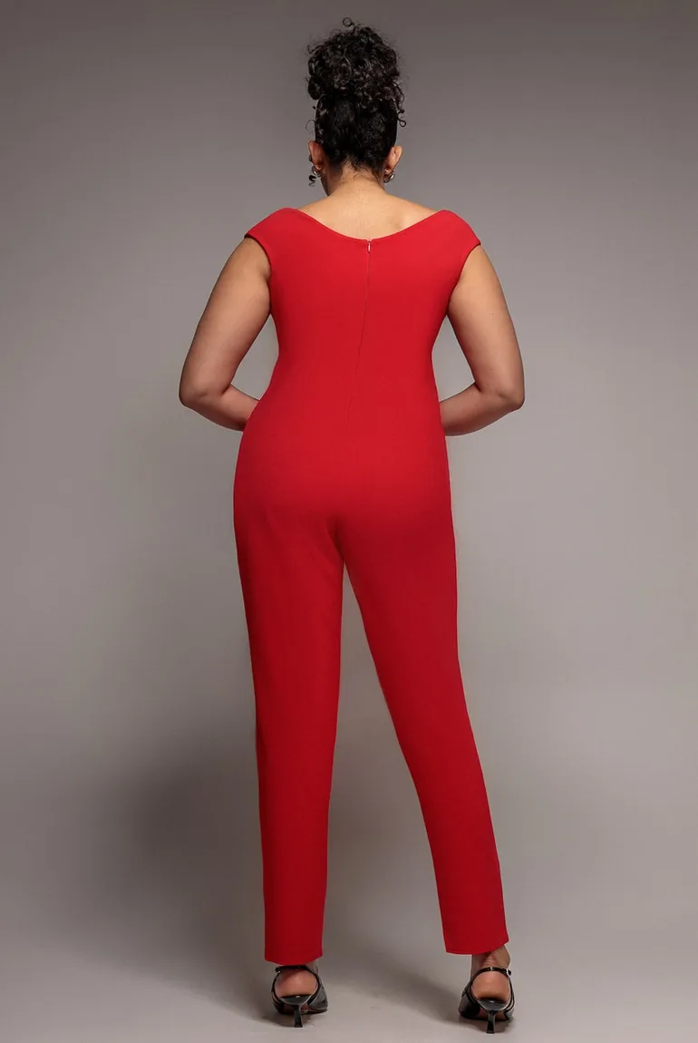 Goddiva Plus Bardot Scuba Jumpsuit - Red - 1