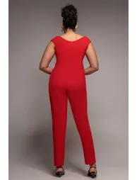 Goddiva Plus Bardot Scuba Jumpsuit - Red - 1