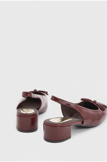 Keira Faux Leather Bow Detail Slingback Block Heel Court Shoe product thumbnail 2