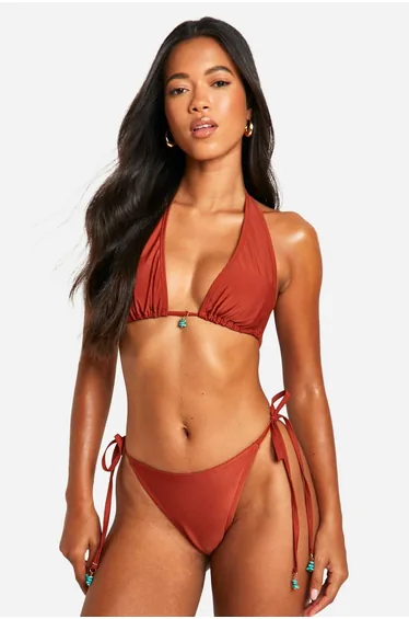 Trim Detail Triangle Bikini Set - mocha
