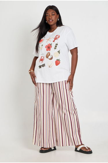 Plus Poplin Drawcord Wide Leg Trouser - multi