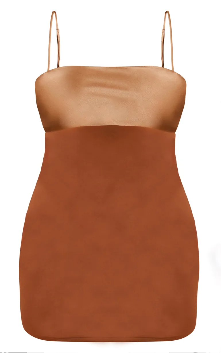 Plus Brown Contrast Bust Panel Strappy Mini Dress Prettylittlething Brown :  Dresses : VogaCloset Oman