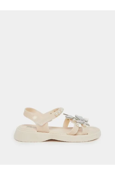 Girls Cream Embellished Sandals