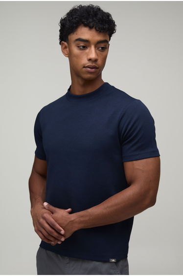Slim Premium Interlock Extended Neck T-Shirt - navy