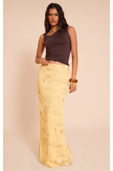 Lemon Textured Printed Maxi Skirt