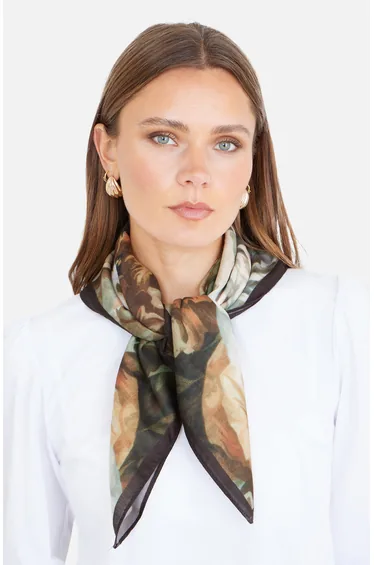 Yumi Brown Viscose Autumnal Floral Scarf