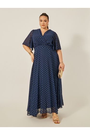 Plus Size Printed Short Sleeve V-Neck A-Line Maxi Dress