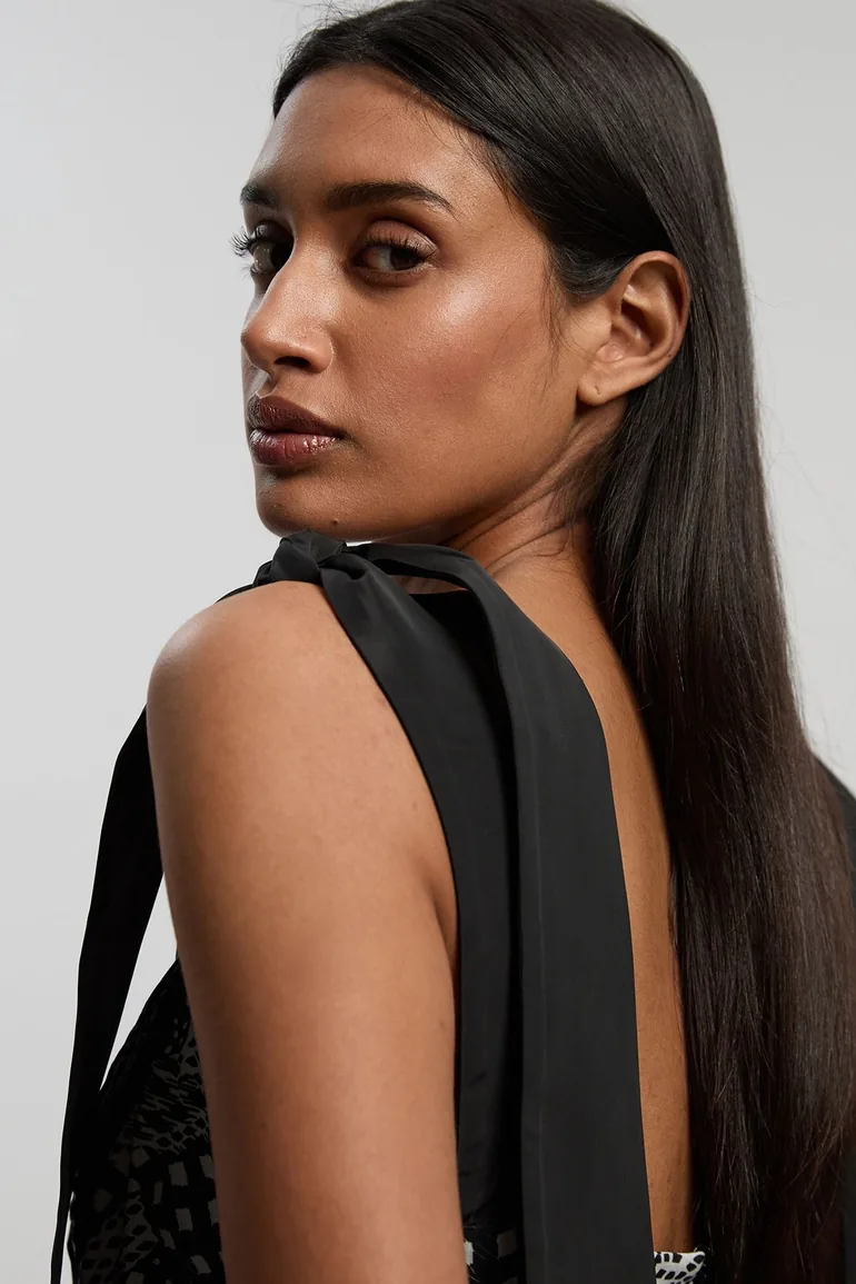 Petite Mono Geo Silk Cotton Woven Strappy Dress - 2