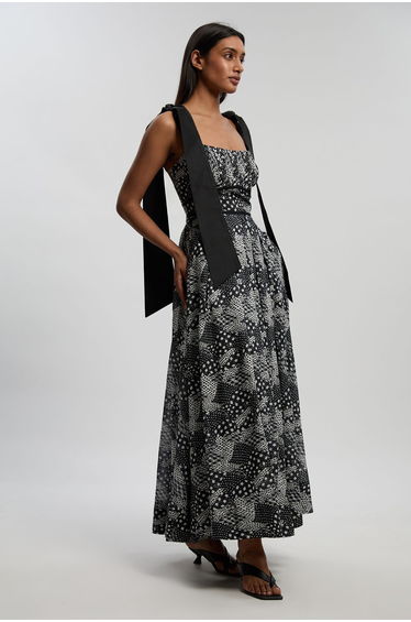 Petite Mono Geo Silk Cotton Woven Strappy Dress