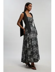 Petite Mono Geo Silk Cotton Woven Strappy Dress