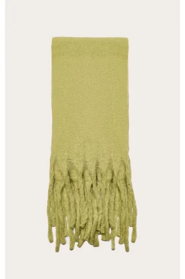 Olive Distressed Knit Tassel Scarf