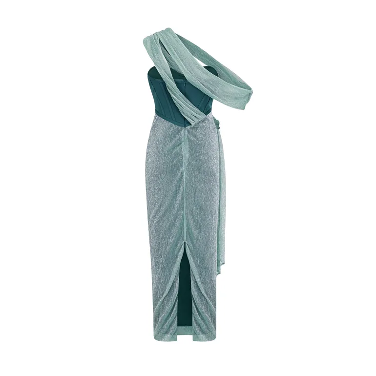 Delphine ribbon-design corset maxi dress in Green - 11