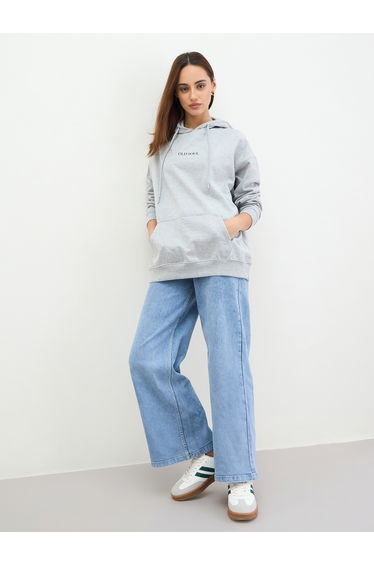 Grey Graphic Print Longline Hoodie