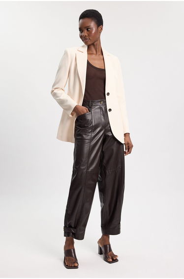 Leather Barrel Leg Trouser