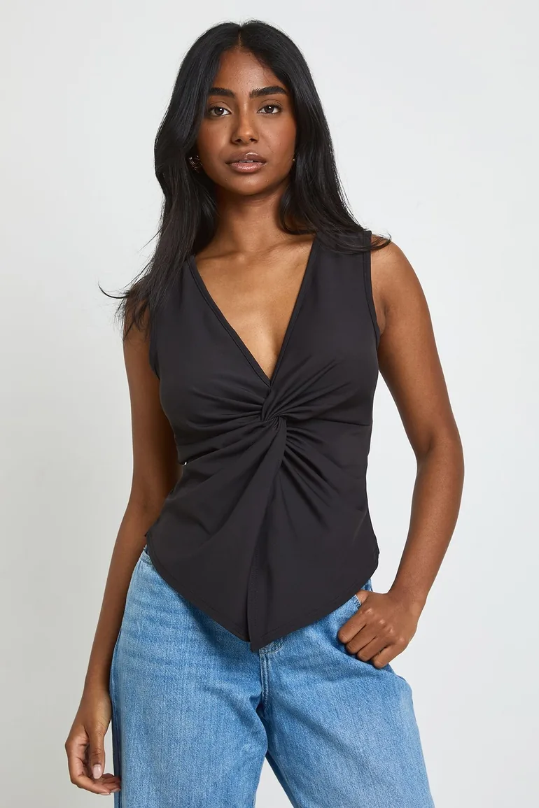 Yoga V Neck Twist Top - black