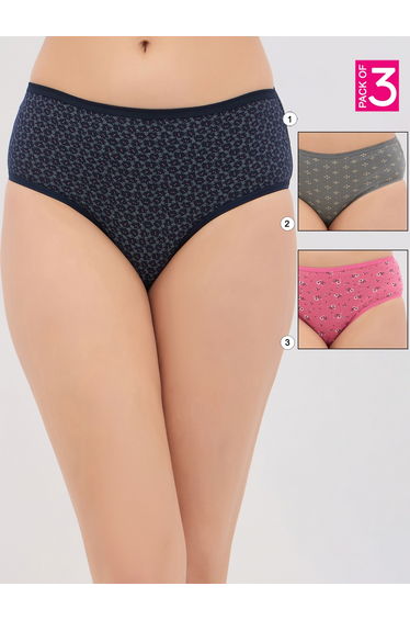 Pack of 3 - Printed Mid Rise Hipster Briefs