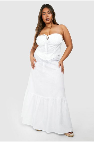 Plus Tie Front Cotton Corset Top - white