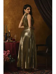 Lillian Metallic One Shoulder Pleated Maxi Dress - 1