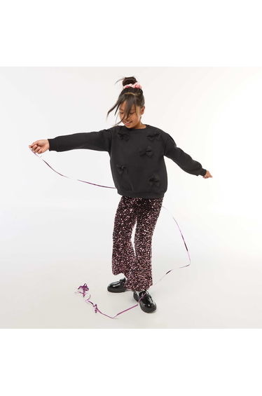 Fleece Sweatshirt with Novelty Detail BLACK