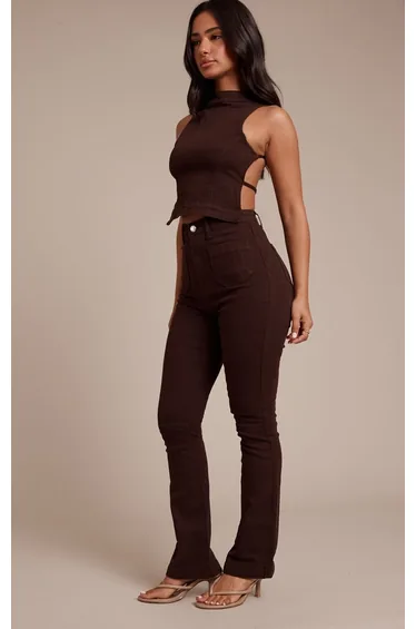 Petite Dark Chocolate Denim Fitted Flared Jeans