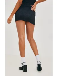 Black Pinstripe Stretch Woven Micro Mini Skirt - 2