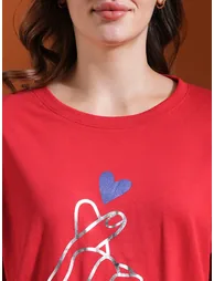 Red Graphic Printed Oversized Crop T-Shirt - 4