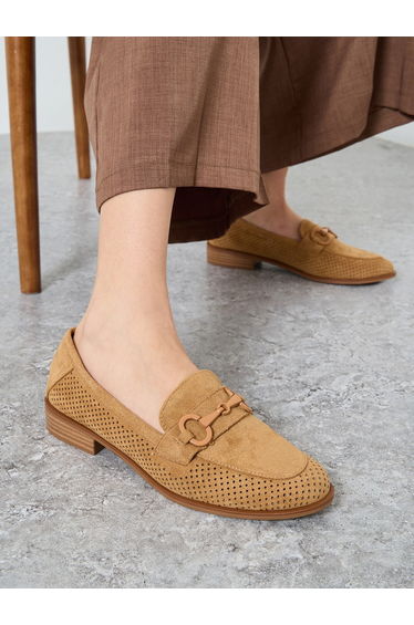 Tan Suede Look Loafers