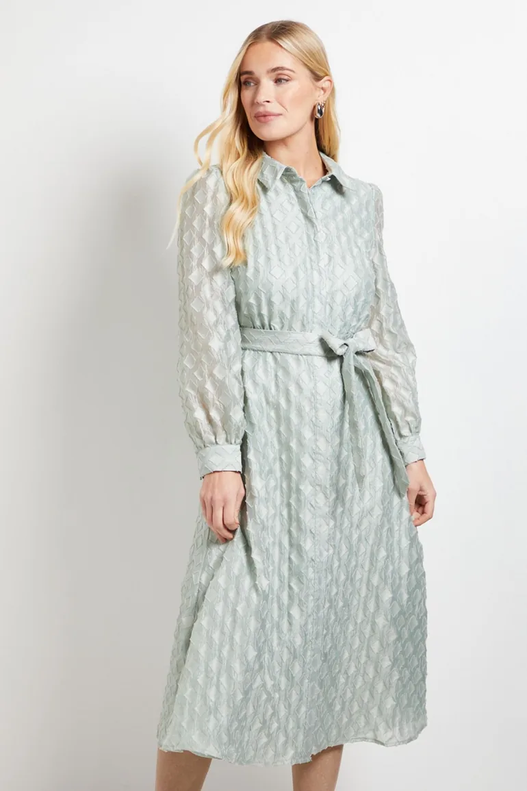 فستان واليس قميص أخضر ميدي على شكل حرف A - 3