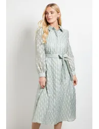 فستان واليس قميص أخضر ميدي على شكل حرف A - 3