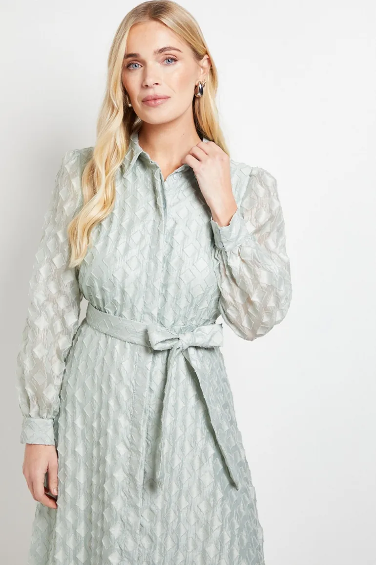 فستان واليس قميص أخضر ميدي على شكل حرف A - 1