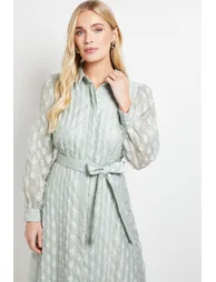 فستان واليس قميص أخضر ميدي على شكل حرف A - 1