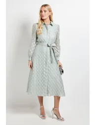 فستان واليس قميص أخضر ميدي على شكل حرف A