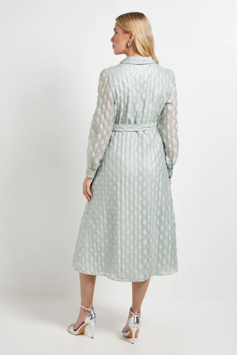 فستان واليس قميص أخضر ميدي على شكل حرف A - 2