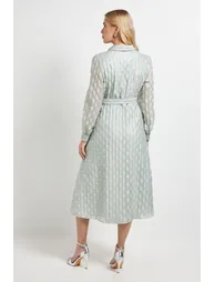 فستان واليس قميص أخضر ميدي على شكل حرف A - 2